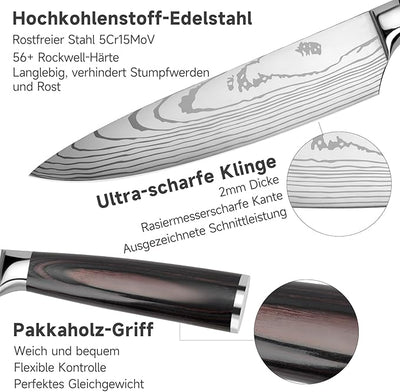 Messerset 5-tlg Küchenmesser Set aus Hochwertigem Edelstahl