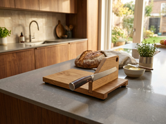 Premium Brotschneidebrett aus Holz mit Messerhalter