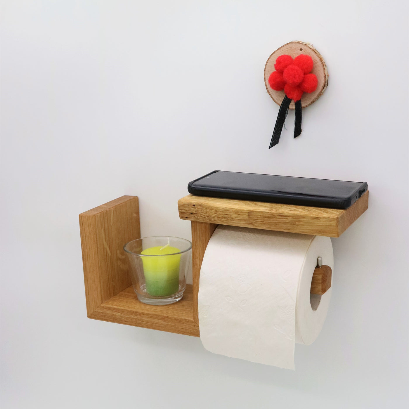 Toilettenpapierhalter LOTHAR aus Holz mit Ablage